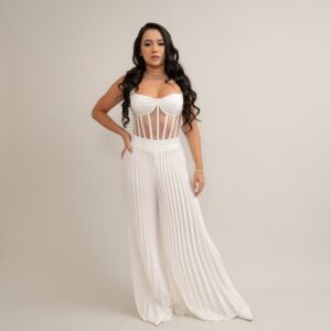Pleated Wide-Leg Pants – White