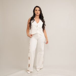 White Vest & Cut-Out Pants Set