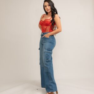 Light Wash Cargo Straight-Leg Jeans
