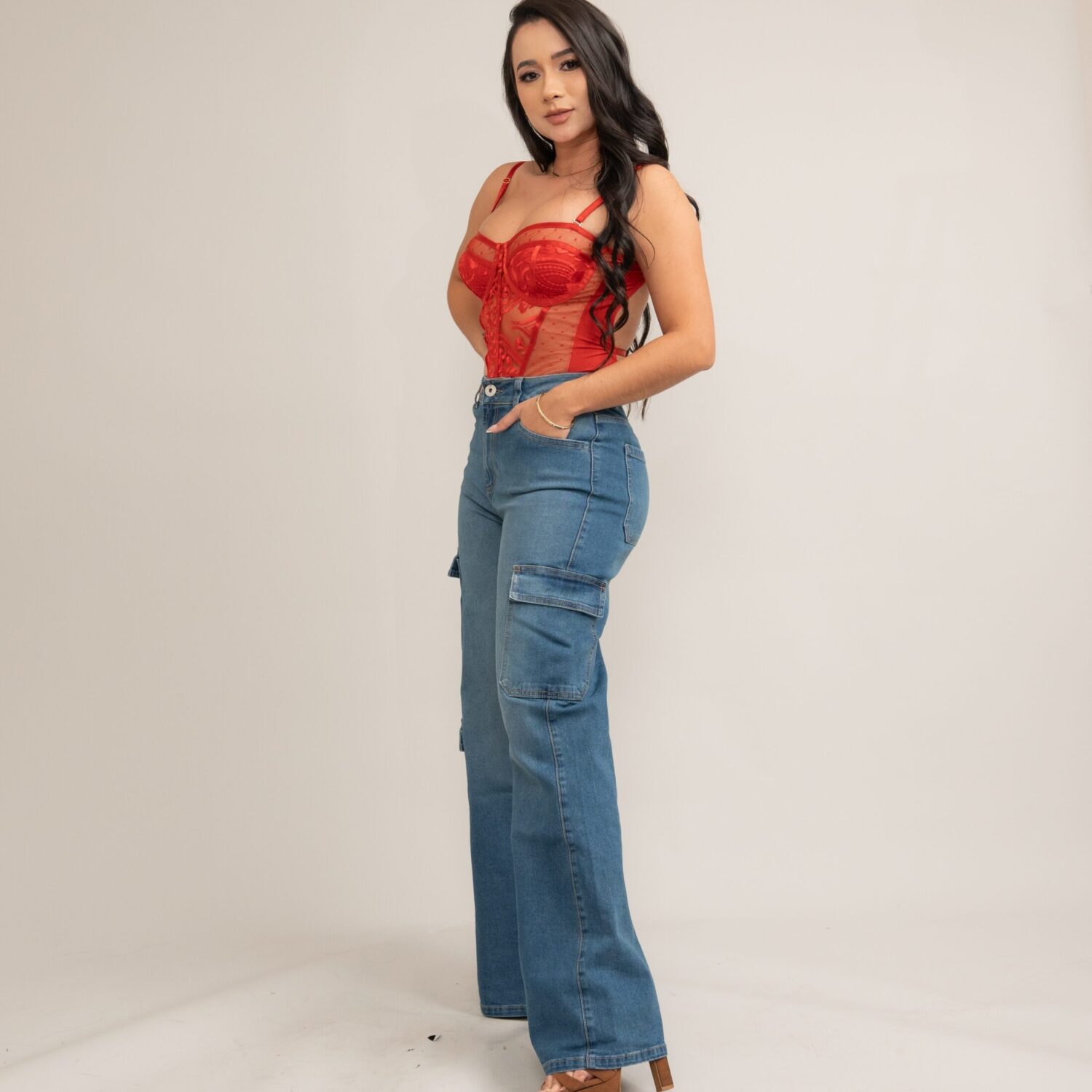 Light Wash Cargo Straight-Leg Jeans