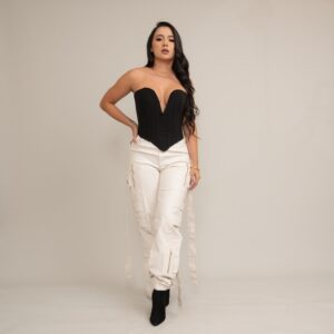 Light Beige Faux Leather Cargo Pants