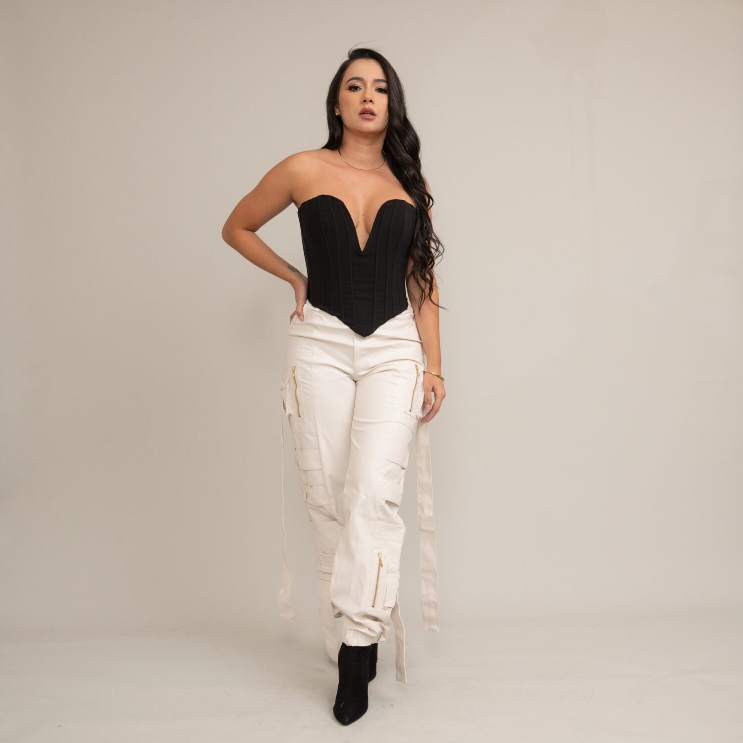 Light Beige Faux Leather Cargo Pants