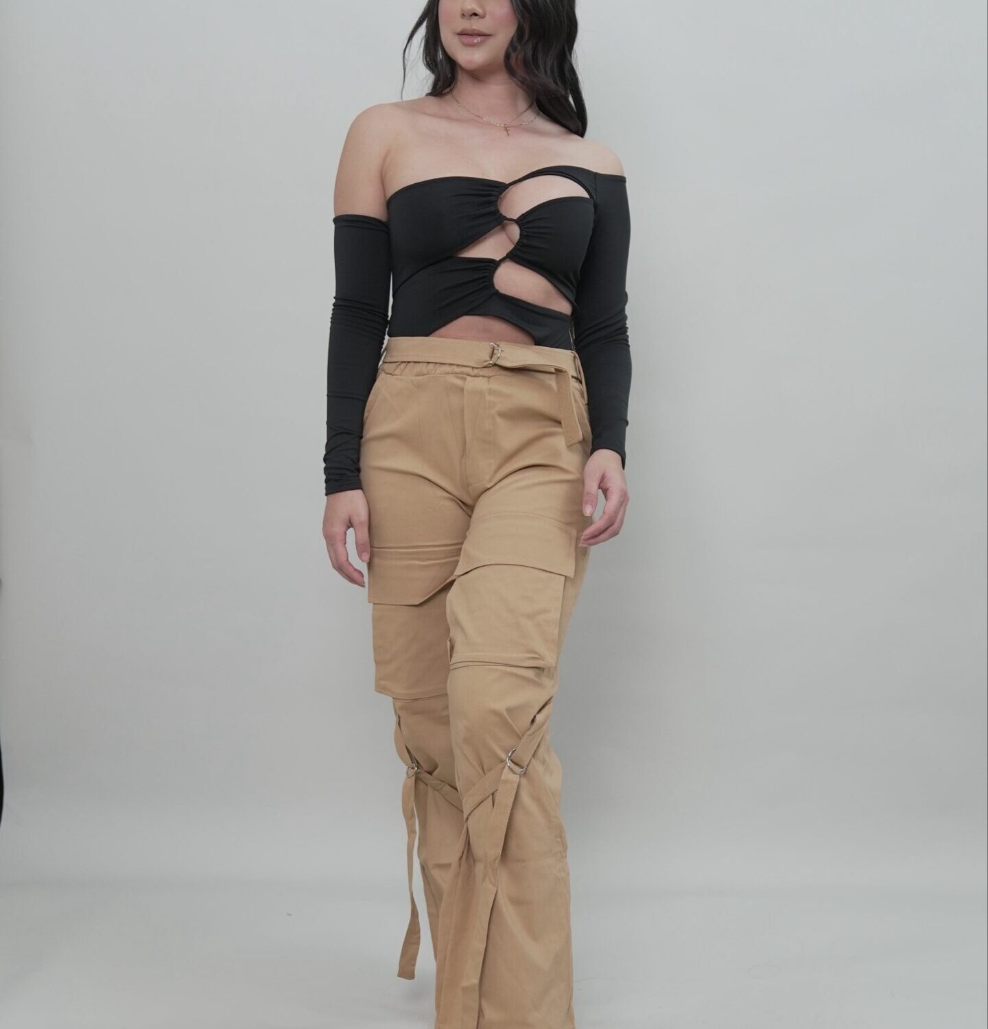 Black Off-Shoulder Cut-Out Bodysuit