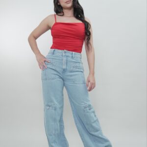 Light Blue Cargo Wide-Leg Jeans