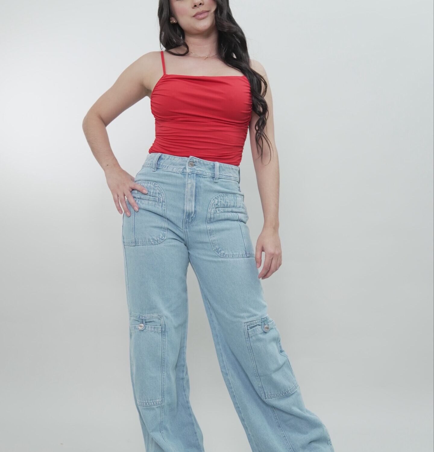 Light Blue Cargo Wide-Leg Jeans