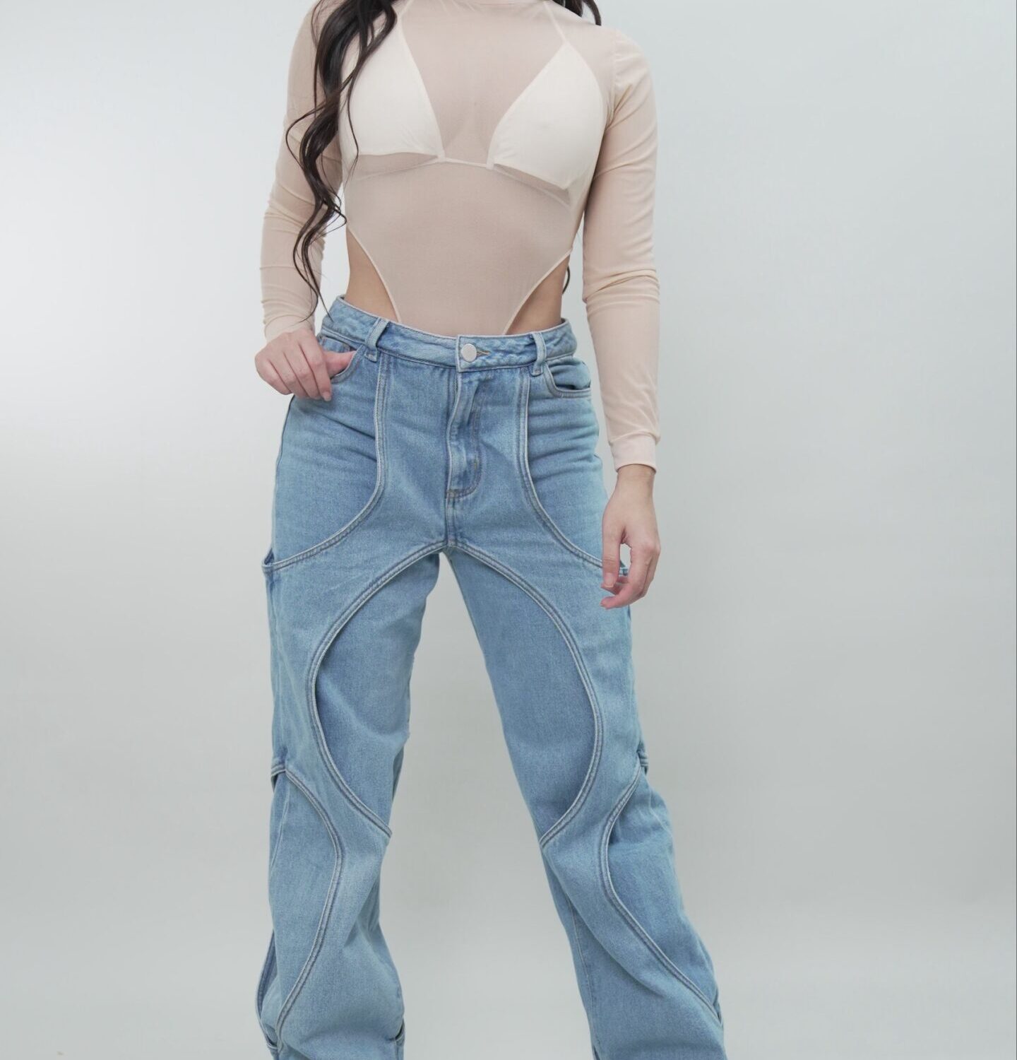 Nude Mesh Cut-Out Bodysuit